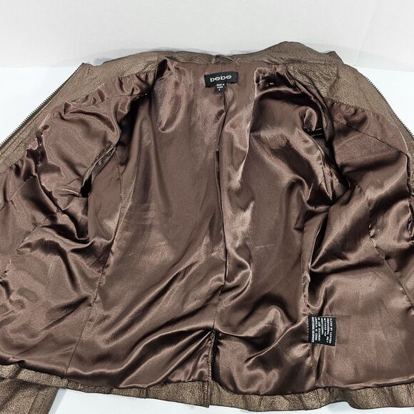 Y2K BEBE Metallic Leather Military Jacket Bronze 100% Pig Suede Steampunk Size S - Picture 6 of 9
